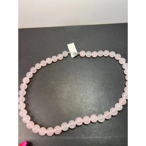Rose quartz beaded necklace with sterling silver clasp - Picture 10 of 11
